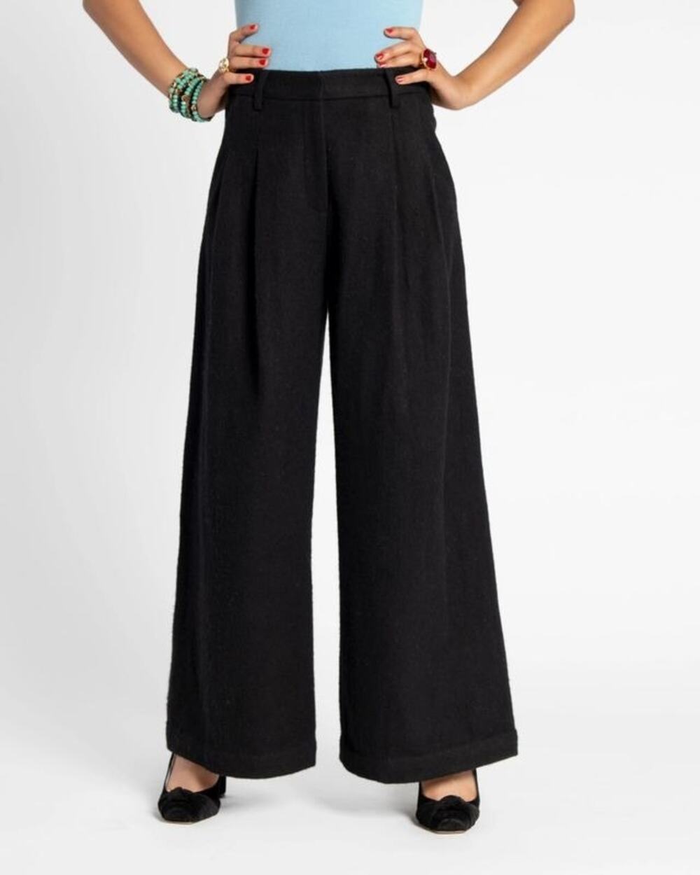 NWT Francis Valentine Bossy Wool Wide Leg Pant in Black Size 0